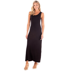 NWT Black Ribbed Knit Scoop Neck Maxi Dress - Small